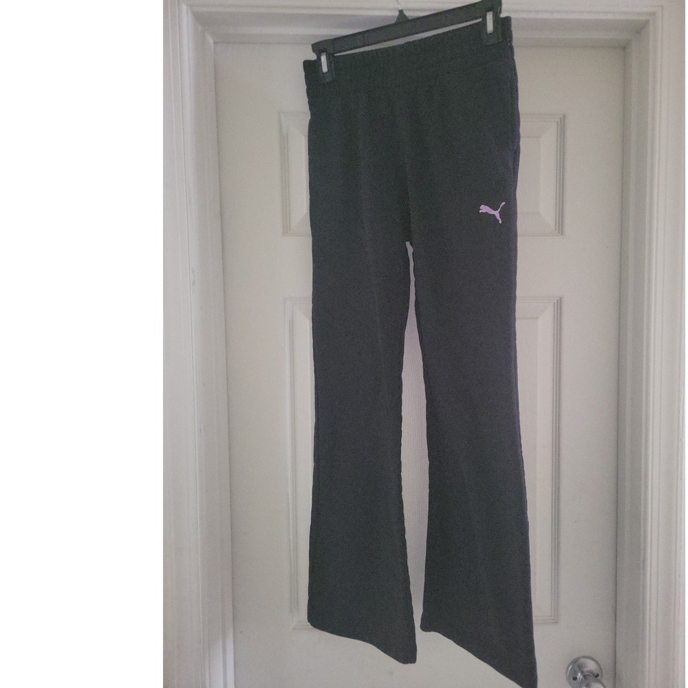 Puma Girls Black Flare Leg Sweatpants Purple Logo XL  PGP24-1068